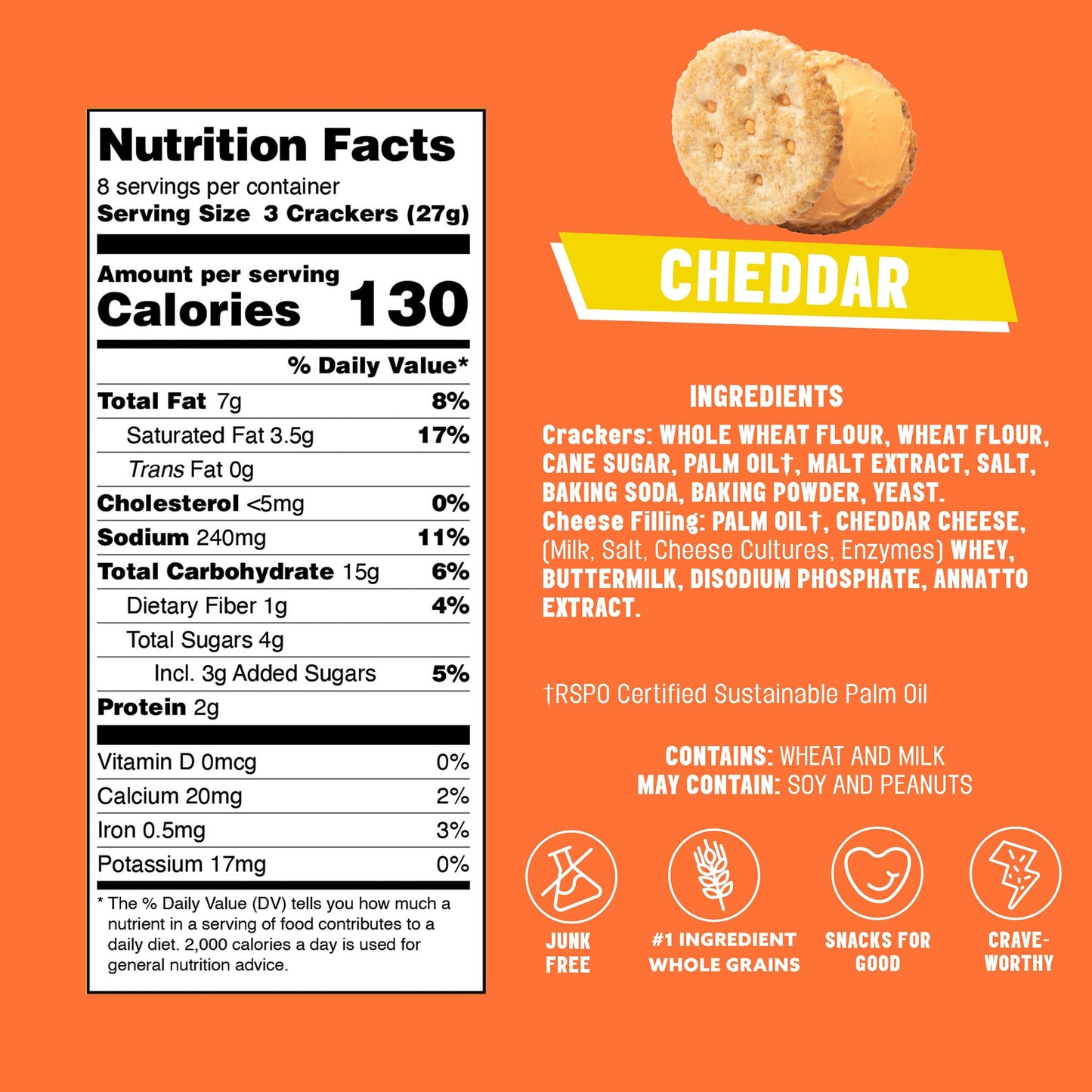 Mavericks Sandwich Crackers Cheddar - Cheese Filled Whole Grain Sandwich Cracker Snack Packs, Non-GMO - 7 oz Box (3 Pack)