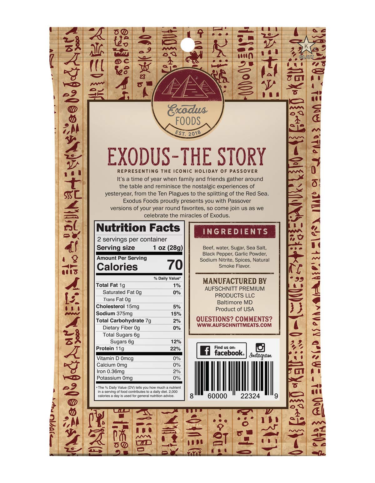 Exodus Passover Beef Jerky | Kosher Star-K Passover Certified | Gluten Free | By Aufschnitt (Sweet Chipotle, 5 Pack)