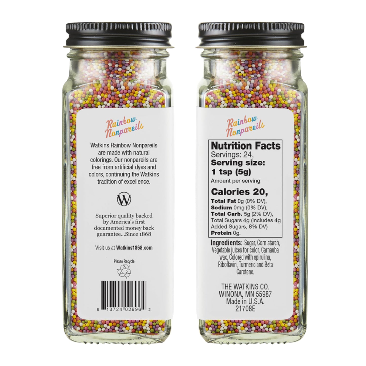 Watkins Gourmet Decorating Sprinkles, Rainbow Nonpareils, 4.2 Oz. Jar, 1 Count
