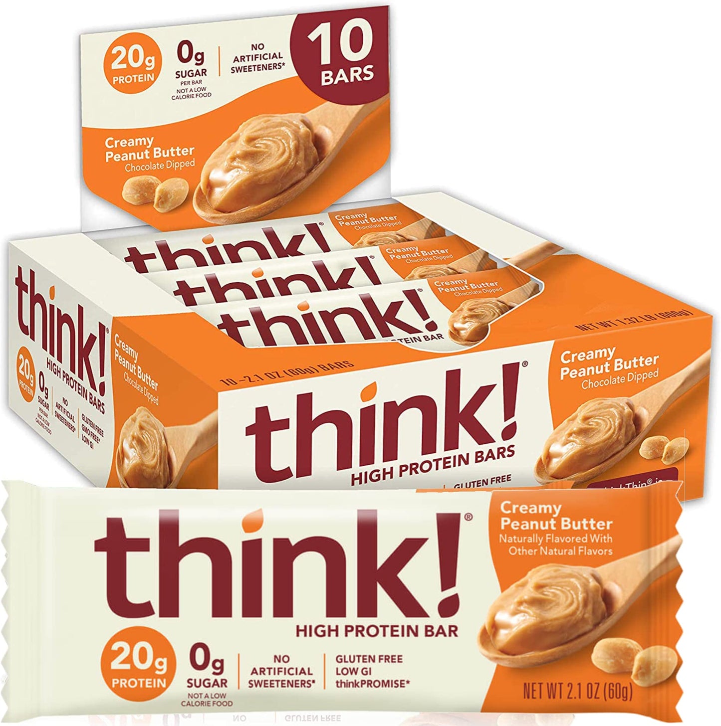 Think Thin 20 Pack (2 X Box of 10) (1 200g) - (Creamy Peanut Butter)