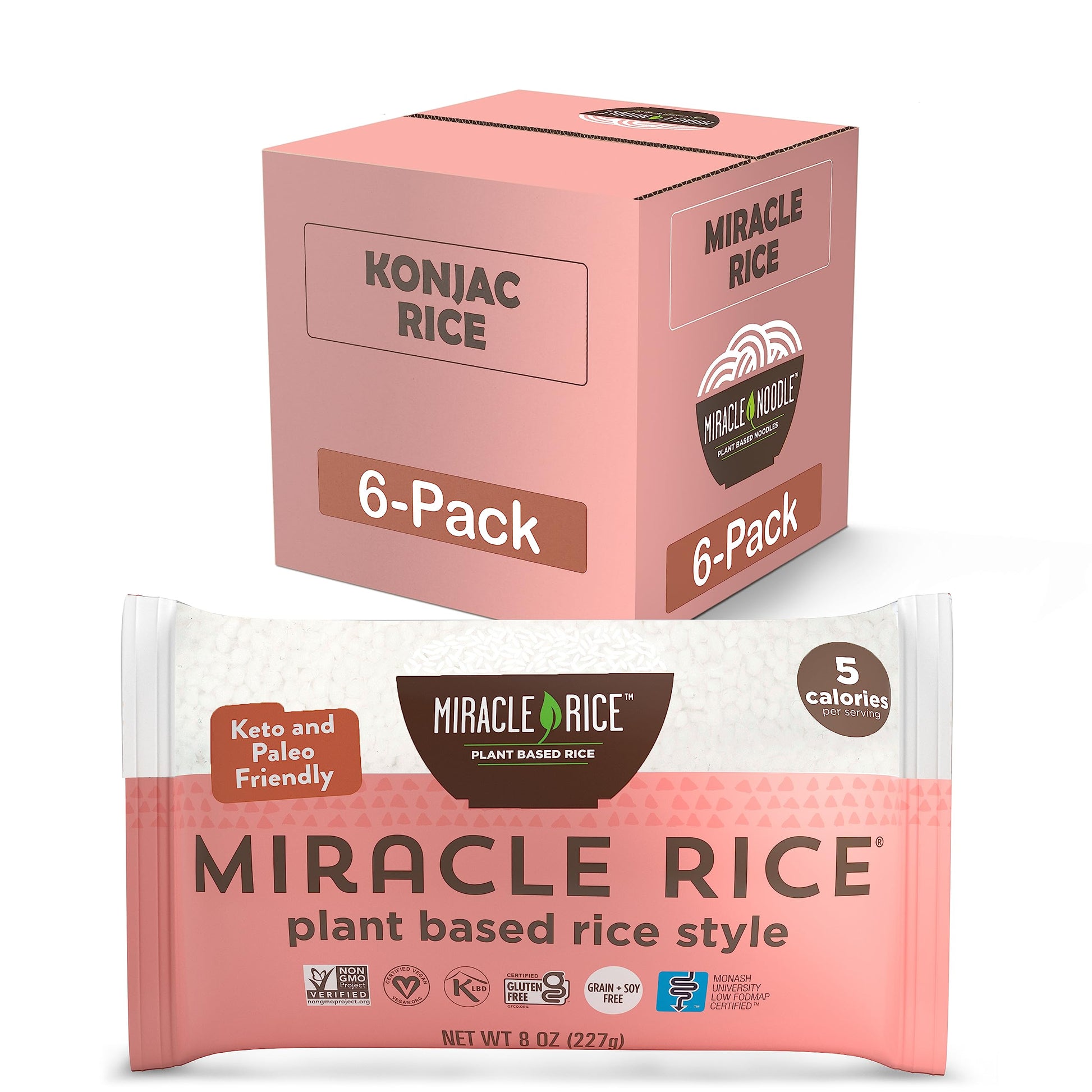 Miracle Noodle Shirataki Rice, 8-Ounce Pack of 6, Multi Color, Model MNA-Rice