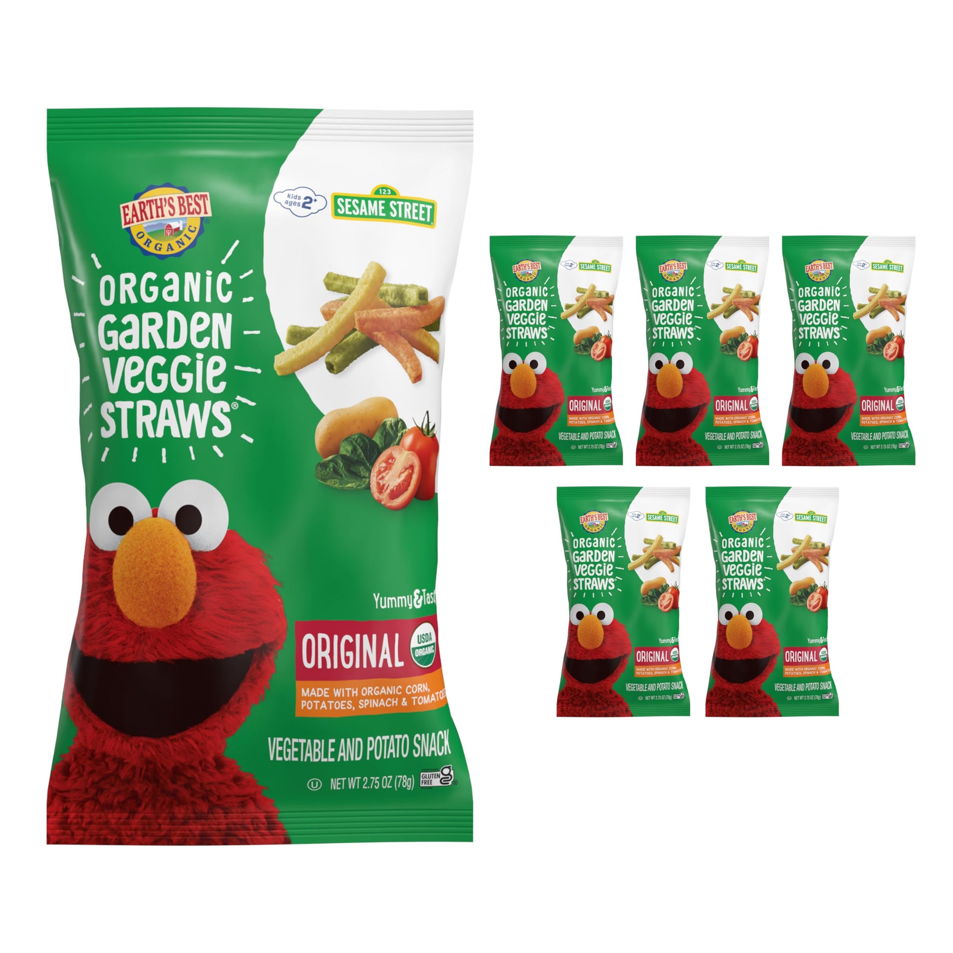 Earth 'S Best Organic Garden Veggie Straws For Toddlers 2 Years Old And Up, Original Flavor, 2.75 Ounce Bag (Pack Of 6)