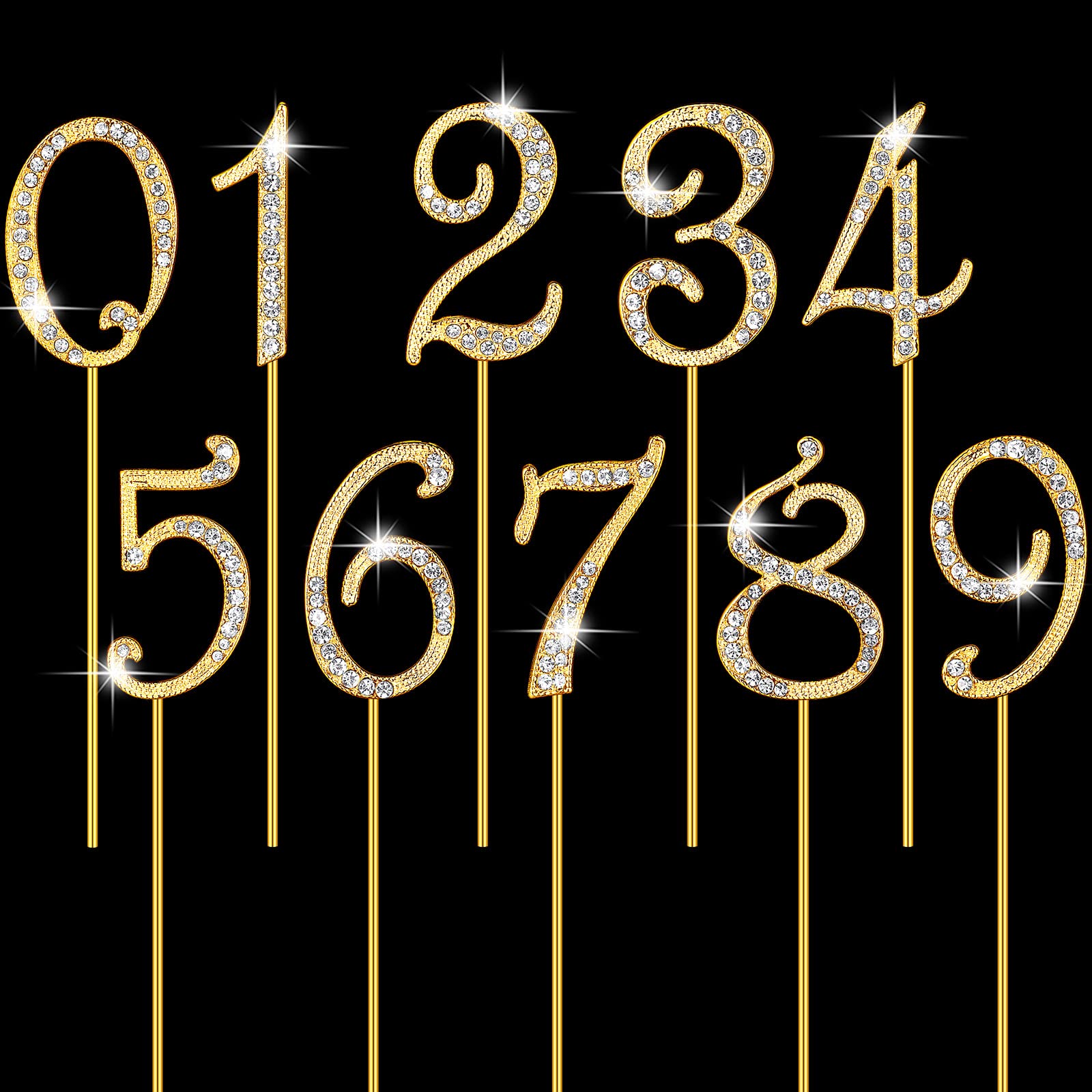 Hotop Numbers 0-9 Cake Topper Diamond Gems Birthday Cake Toppers Bling Rhinestone Cake Topper Birthday Party Decoration For Wedd