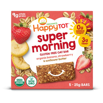 Happytot Organics Super Morning Oat Bars, Bananas, Strawberries & Sunflower Butter, 5 Count (Pack Of 6)