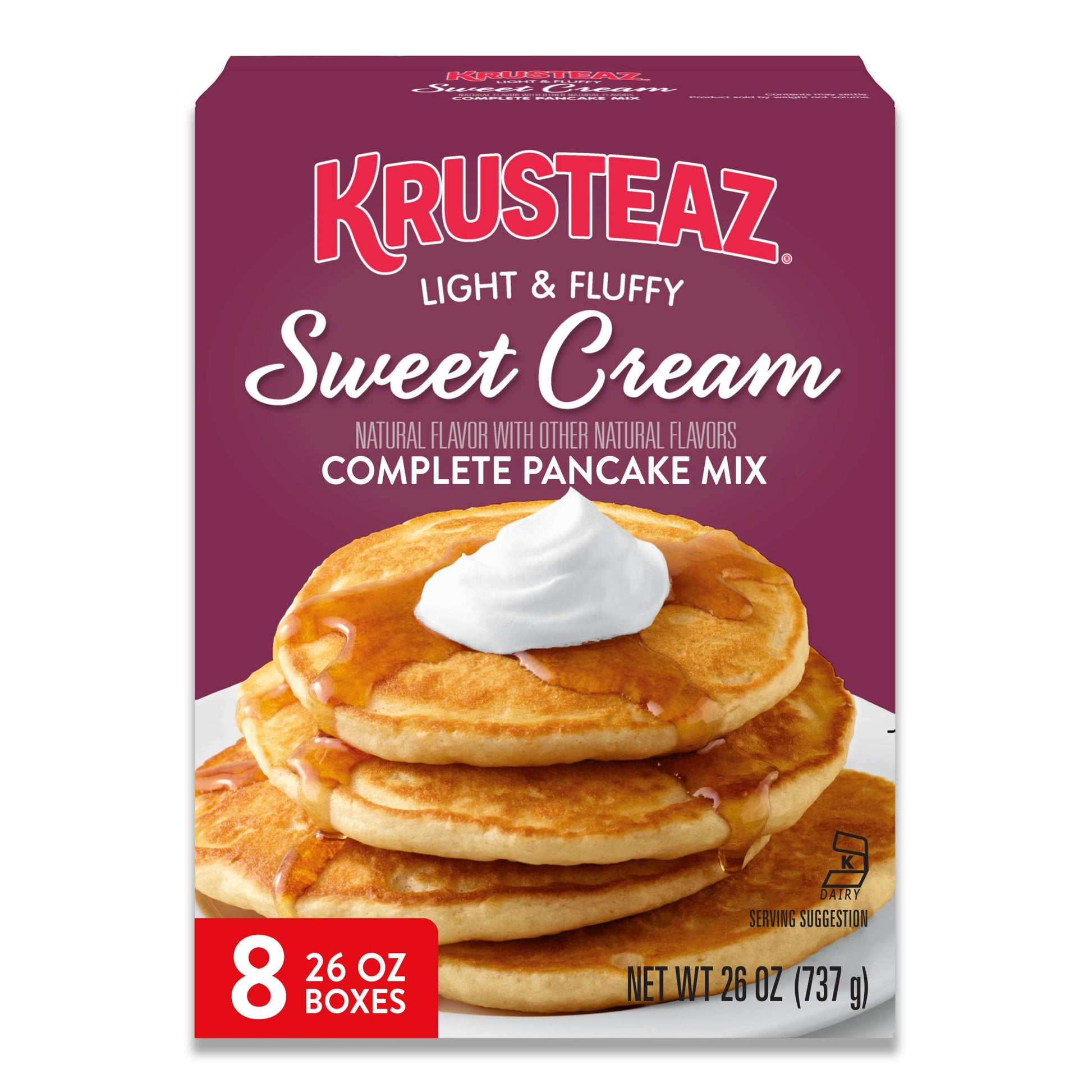 Krusteaz Sweet Cream Pancake and Waffle Mix  Light & Fluffy  26 oz Boxes (Pack of 8)