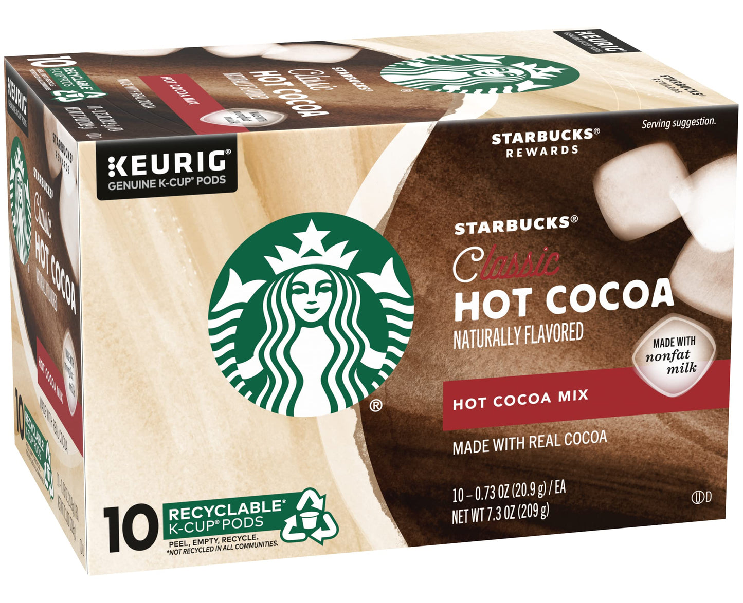 Starbucks Classic Hot Cocoa K-Cup Pods, Made With Real Cocoa & Nonfat Milk, K-Cup Pods For Keurig Brewing System, 10 Ct K-Cups P