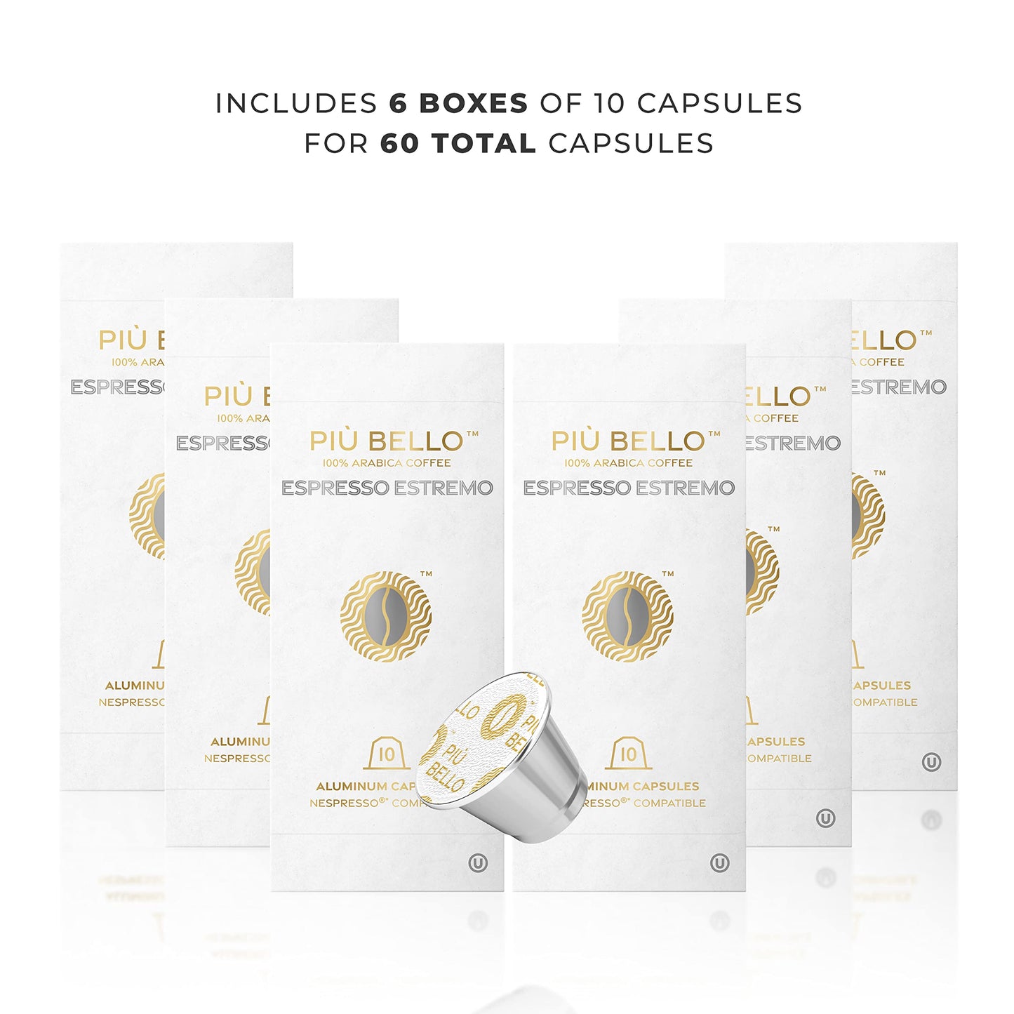 PIU BELLO Espresso Coffee Pods – Compatible with Nespresso Original – Rich & Balanced Taste – 60 Count (Single Flavor)