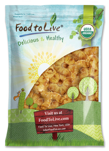 Food to Live Organic Dried Pineapple Rings, 5 Pounds Non-GMO, Flavorful Chewy Fruit Snack, Vegan, Unsulfured, No Sugar Added, Bu