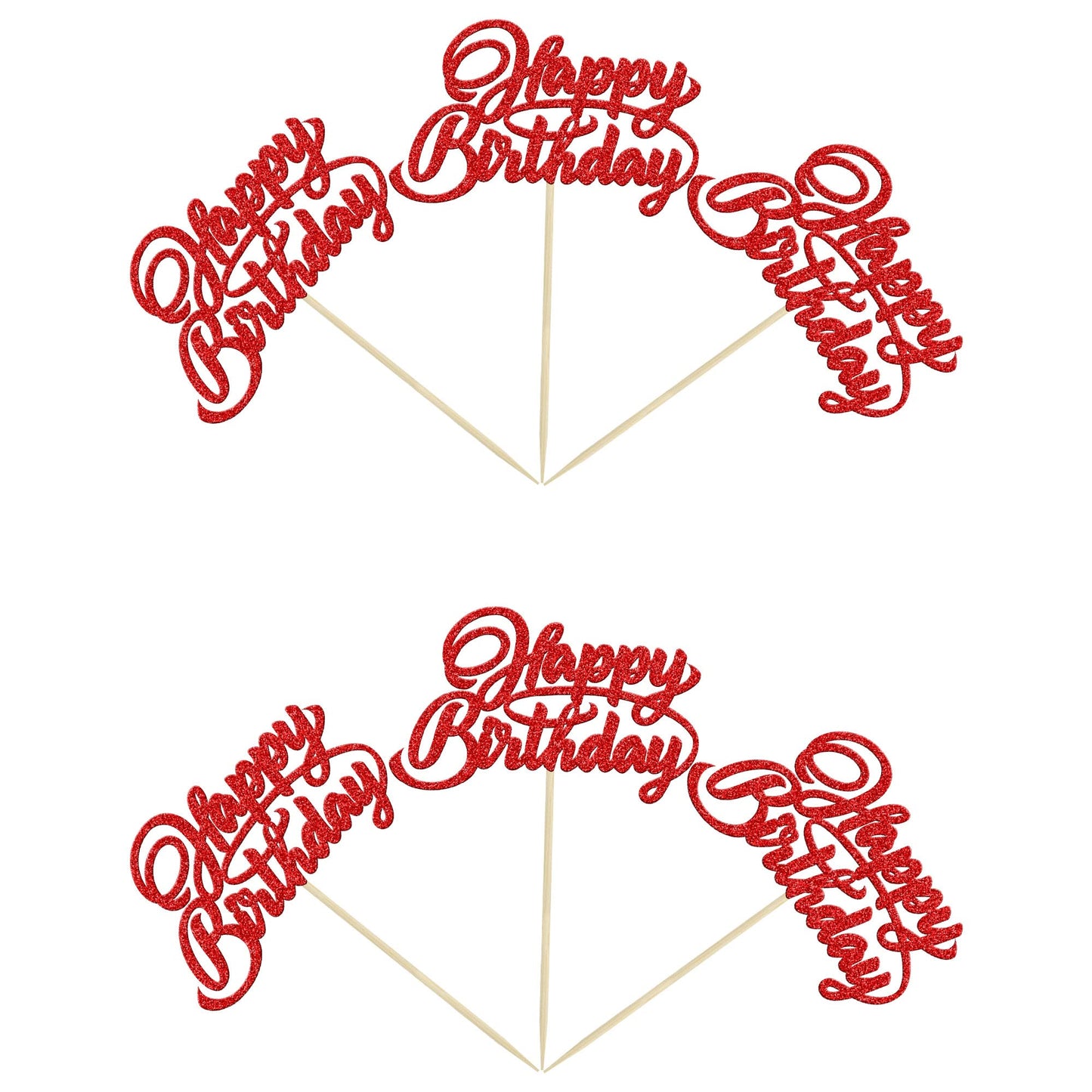 24Pcs Happy Birthday Cupcake Toppers Red Glitter Birthday Cupcake Food Picks For Celebrating Happy Birthday Party Cake Decoratio