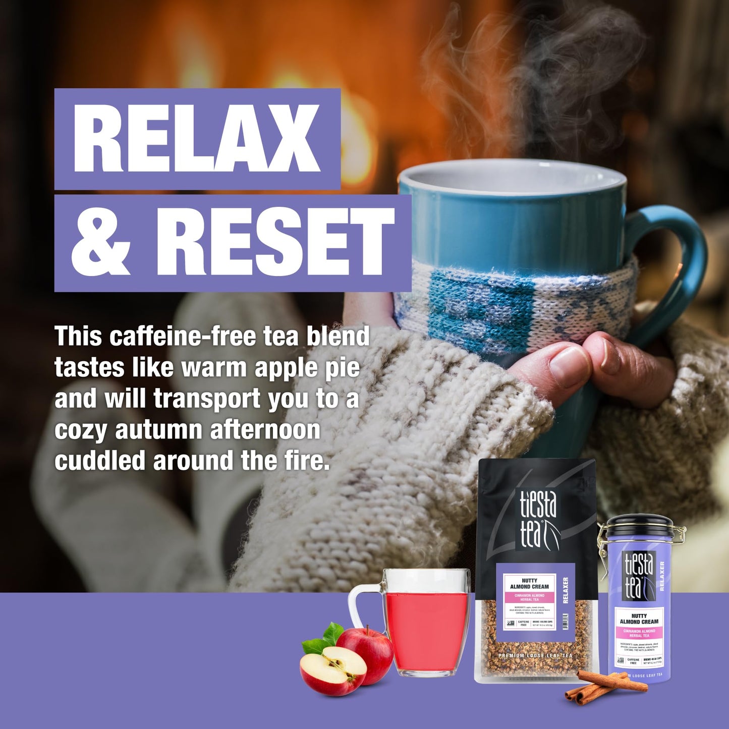 Tiesta Tea Nutty Almond Cream Herbal Tea Blend, Non-Caffeinated, 16oz Bulk Pouch & 6.2oz Refillable Tin, Model 23-032