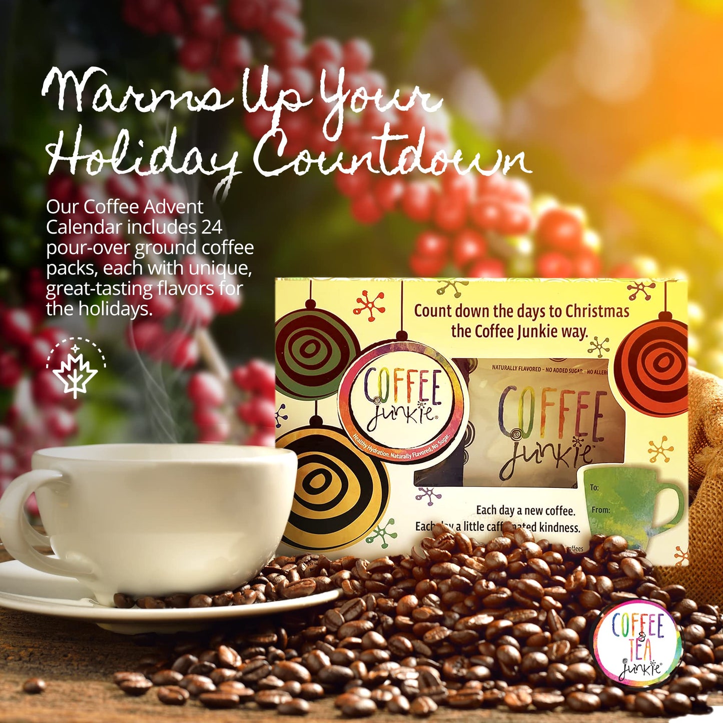Coffee Junkie Organic Pour Over Coffee Advent Calendar - 25 Different Coffees - 1 Count