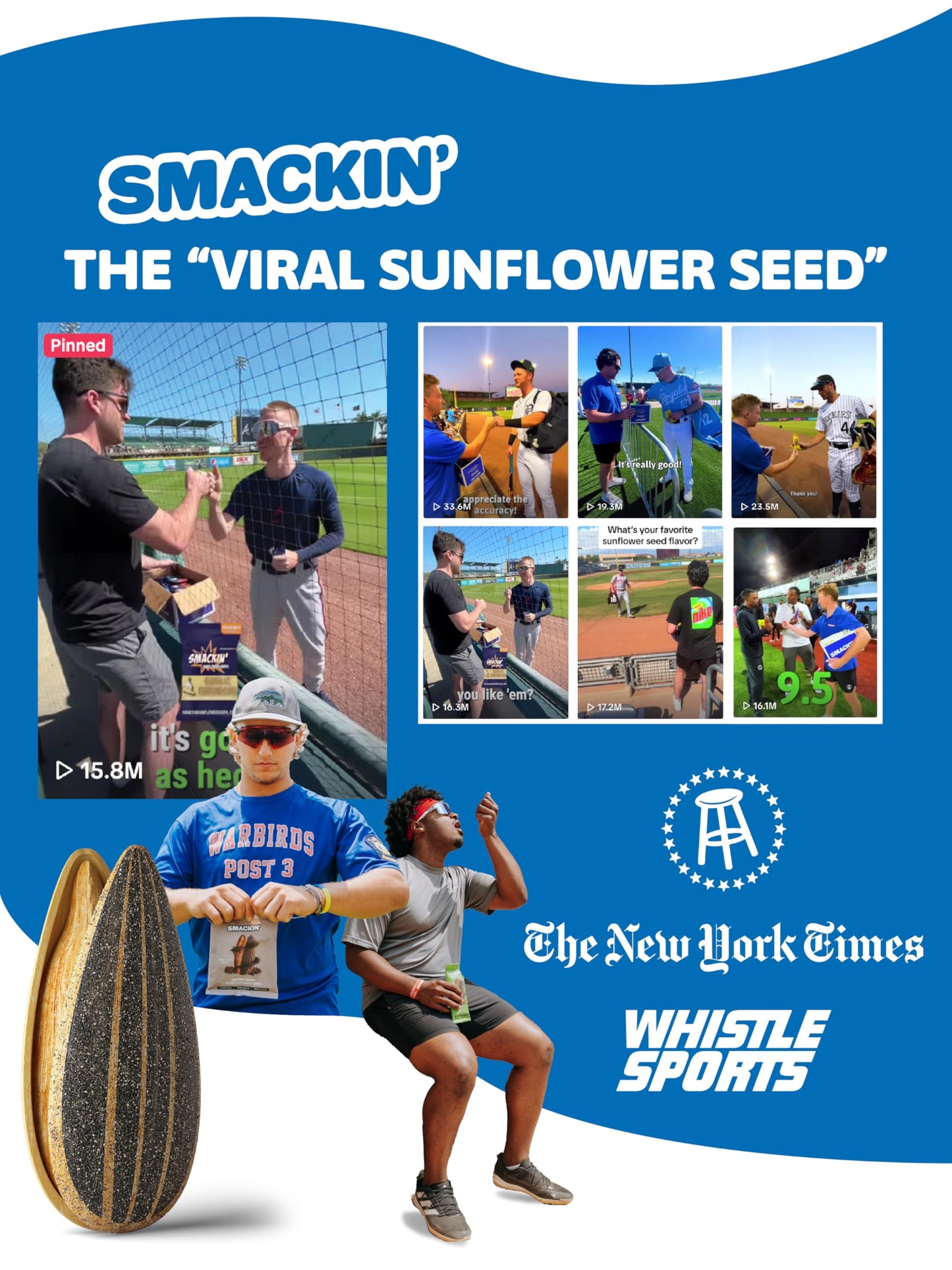 SMACKIN Sunflower Seeds  No Salty Burn  Roasted Jumbo Small-Batch  American Made - 10 Flavor Variety. 1.5oz bags (10 Bags)