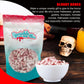 Bloody Bones Treat Toppers - 12 Oz Resealable Stand Up Candy Bag - White Candy Bone Shaped Sprinkles w/Red Splashes - Halloween