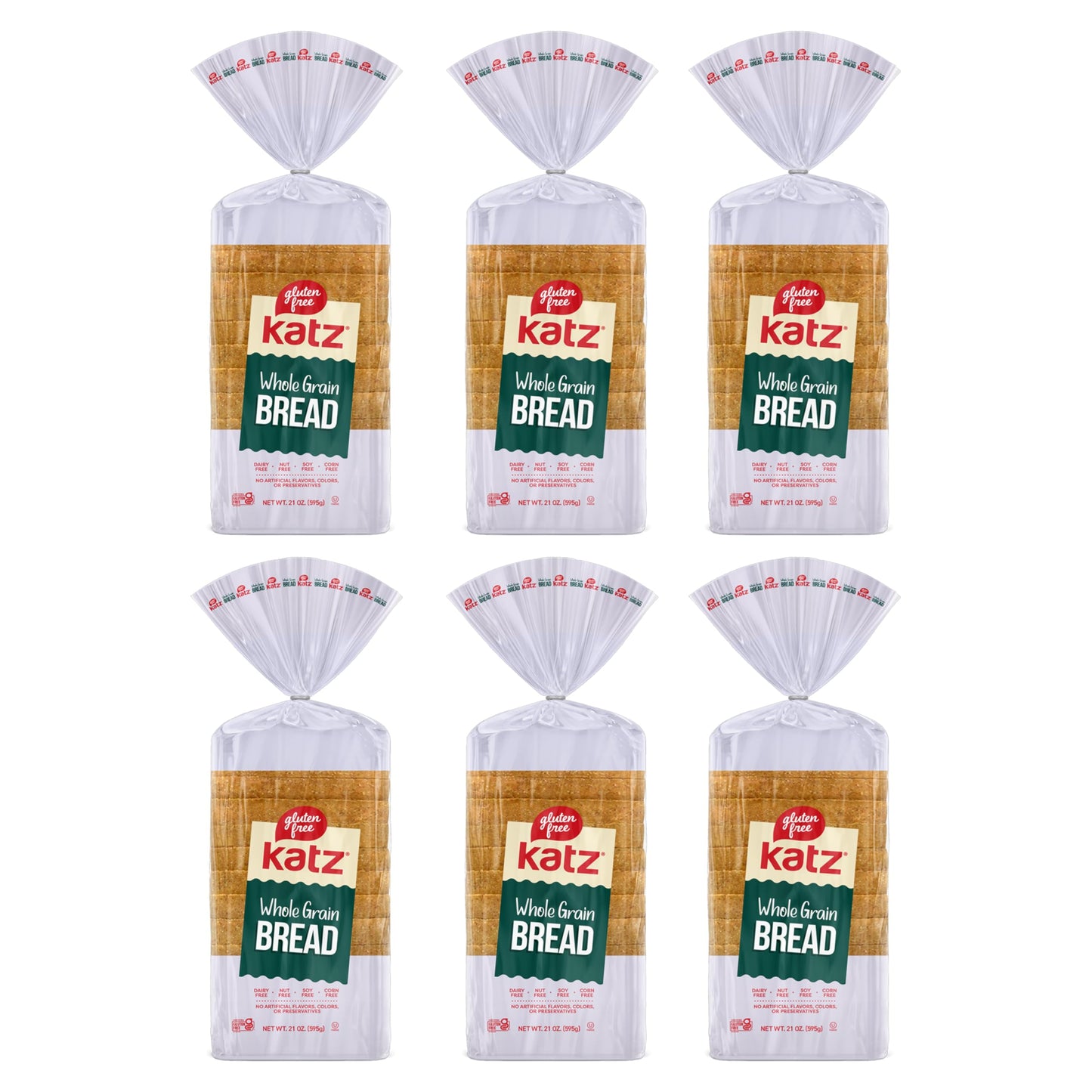 Katz Gluten Free Whole Grain Bread | Dairy, Nut, Soy and Gluten Free | Kosher (6 Packs of 1 Sliced Loaf, 21 Ounce Each)
