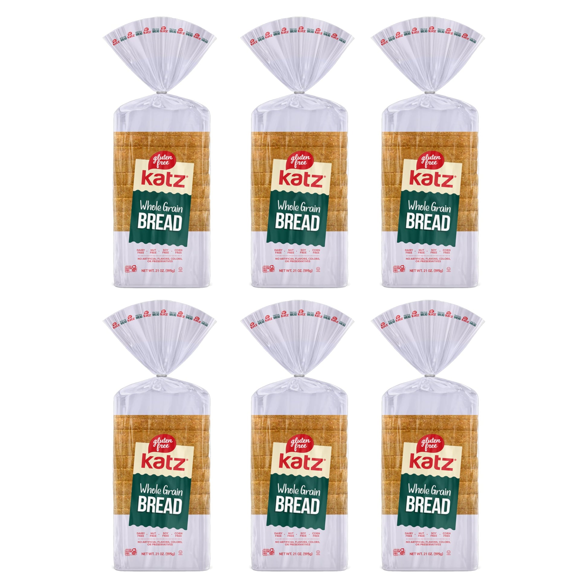 Katz Gluten Free Whole Grain Bread | Dairy, Nut, Soy and Gluten Free | Kosher (6 Packs of 1 Sliced Loaf, 21 Ounce Each)