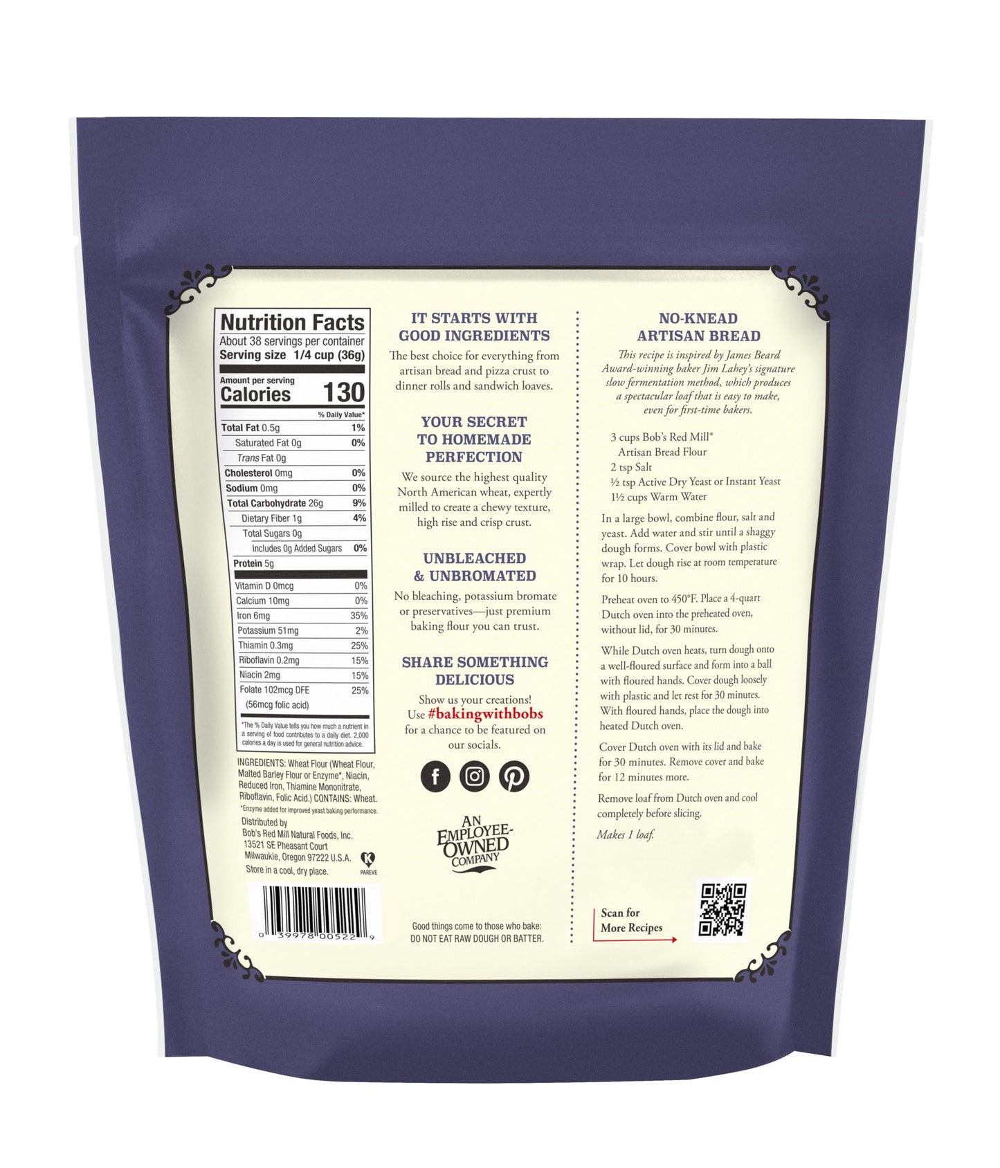 Bobs Red Mill Artisan Bread Flour  3 Pound (Pack of 4) - Unbleached  Unbromated  Non-GMO  Vegan