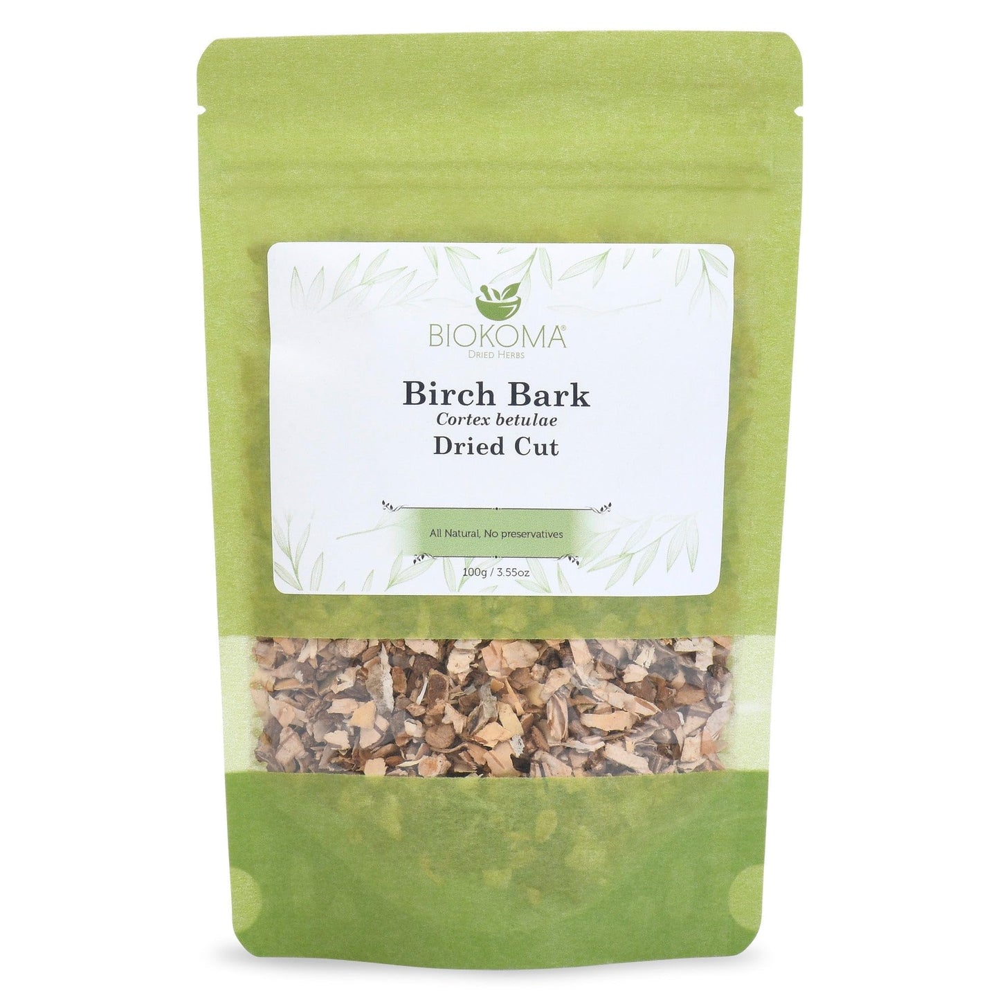 Biokoma Birch Bark Dried Cut Herbal Tea - 100g (3.55oz) Resealable Pouch, No Additives, No Preservatives, Kosher