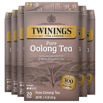 Twinings Pure Oolong Tea Individually Wrapped Bags, 20 Count (Pack of 6), Warm, Nutty Flavour & Golden Colour, Caffeinated, Enjo