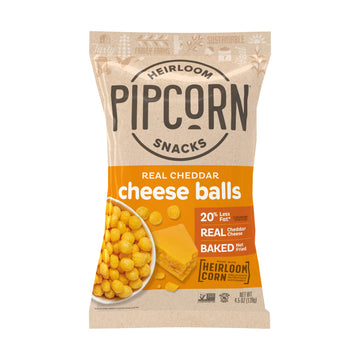 Heirloom Cheddar Cheese Balls By Pipcorn - 4.5Oz - Organic Cheese No Artificial Anything Non-Gmo Heirloom Corn No Preservatives