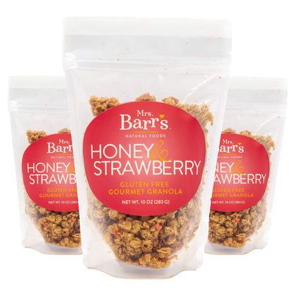 Mrs. Barrs Natural Foods Granola | Honey & Strawberry | Certified Organic Gluten Free Oats | Soft Texture | Small Batch | Gourme