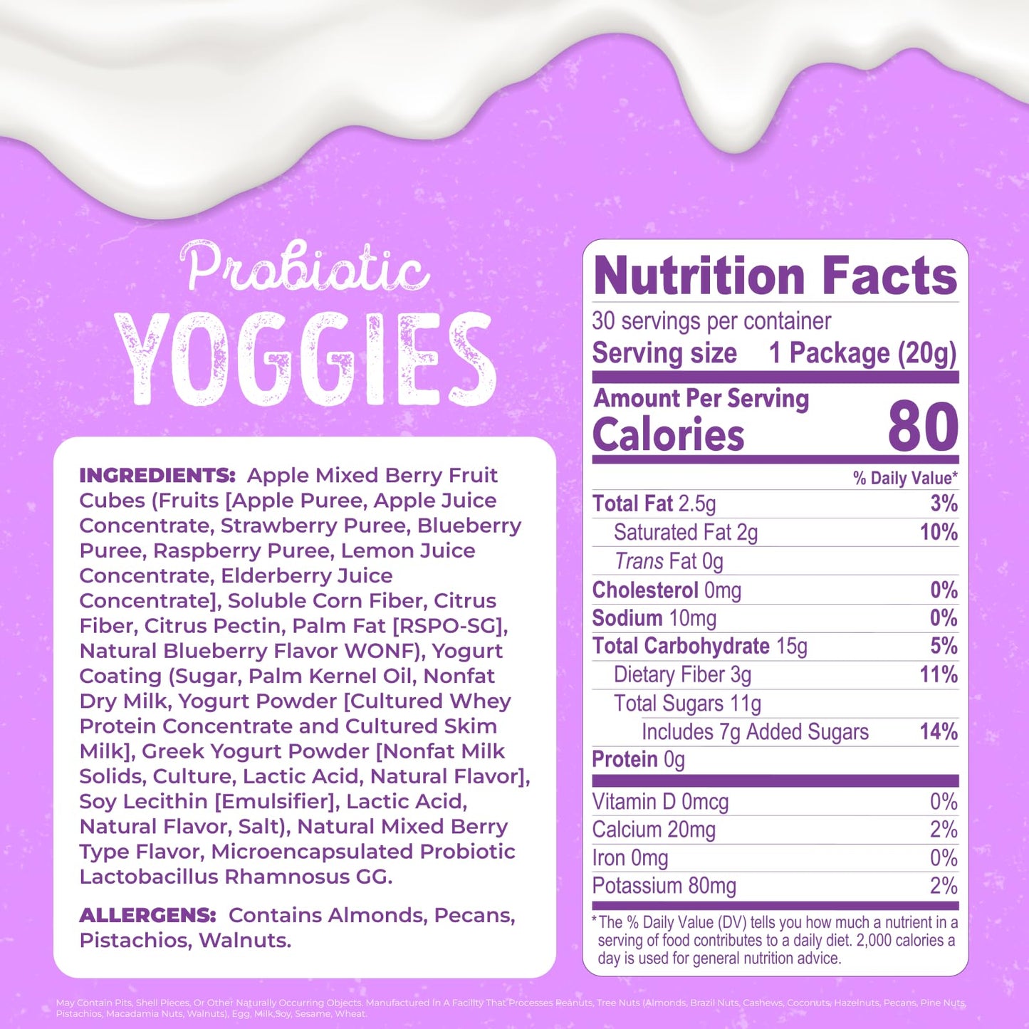 Natures Garden Probiotic Mixed Berry Yoggies  21oz (30 x 0.7oz) - Yogurt Covered Fruit Snack  High Fiber  Real Fruit Pieces  Fruit Snack Packs for mature-themeds & Kids