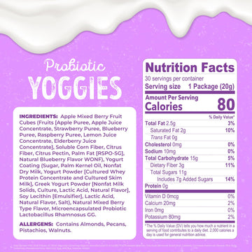 Natures Garden Probiotic Mixed Berry Yoggies  21oz (30 x 0.7oz) - Yogurt Covered Fruit Snack  High Fiber  Real Fruit Pieces  Fruit Snack Packs for mature-themeds & Kids