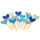 GUCUJI Cupcake Toppers Set, 30Pcs Funny Blue Heart DIY Glitter Picks for Birthday, Wedding, Baby Shower Decorations