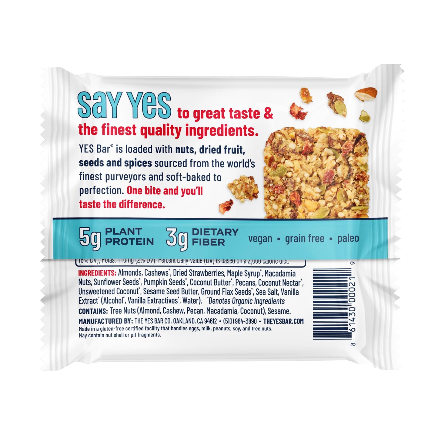 The Yes Bar - Strawberry Coconut - Plant Based Protein, Decadent Snack Bar - Vegan, Paleo, Gluten Free, Dairy Free, Low Sugar, H