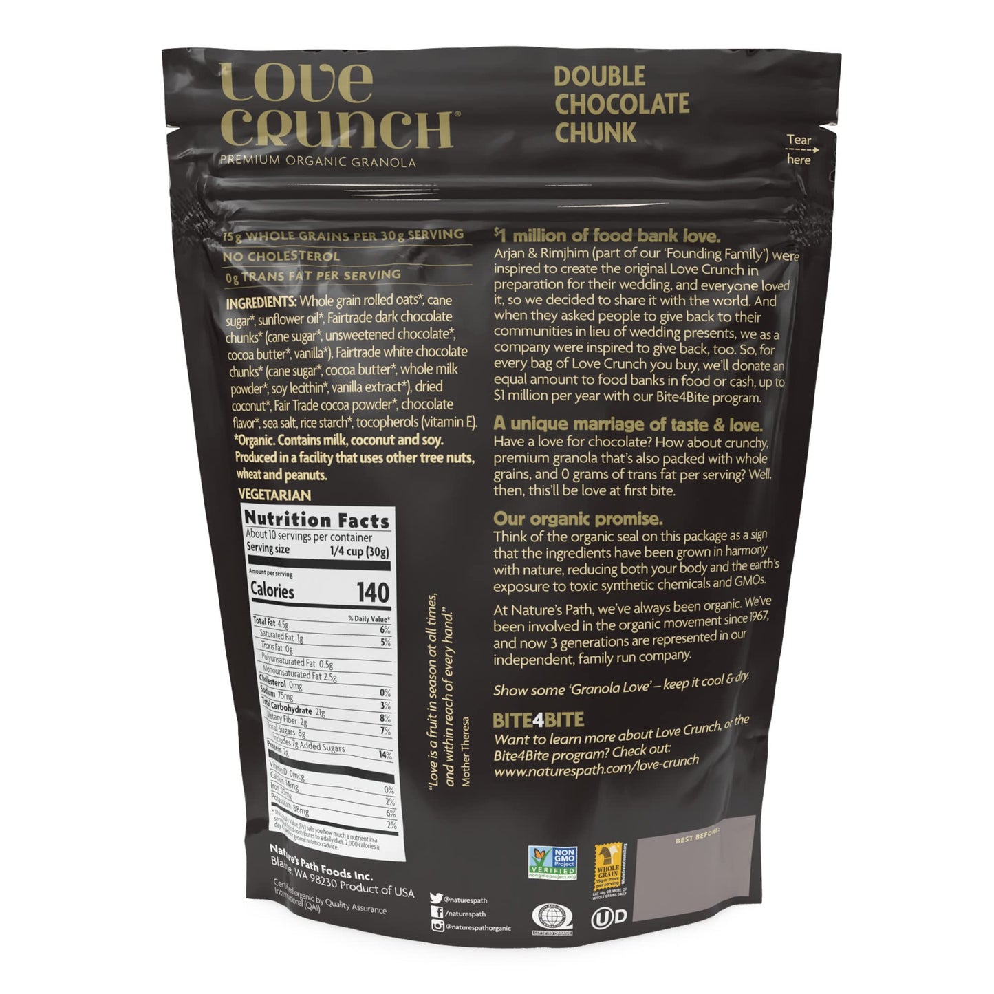 Love Crunch Organic Double Chocolate Chunk Granola, 11.5 oz (Pack of 6), Non-GMO, Fair Trade, by Nature s Path