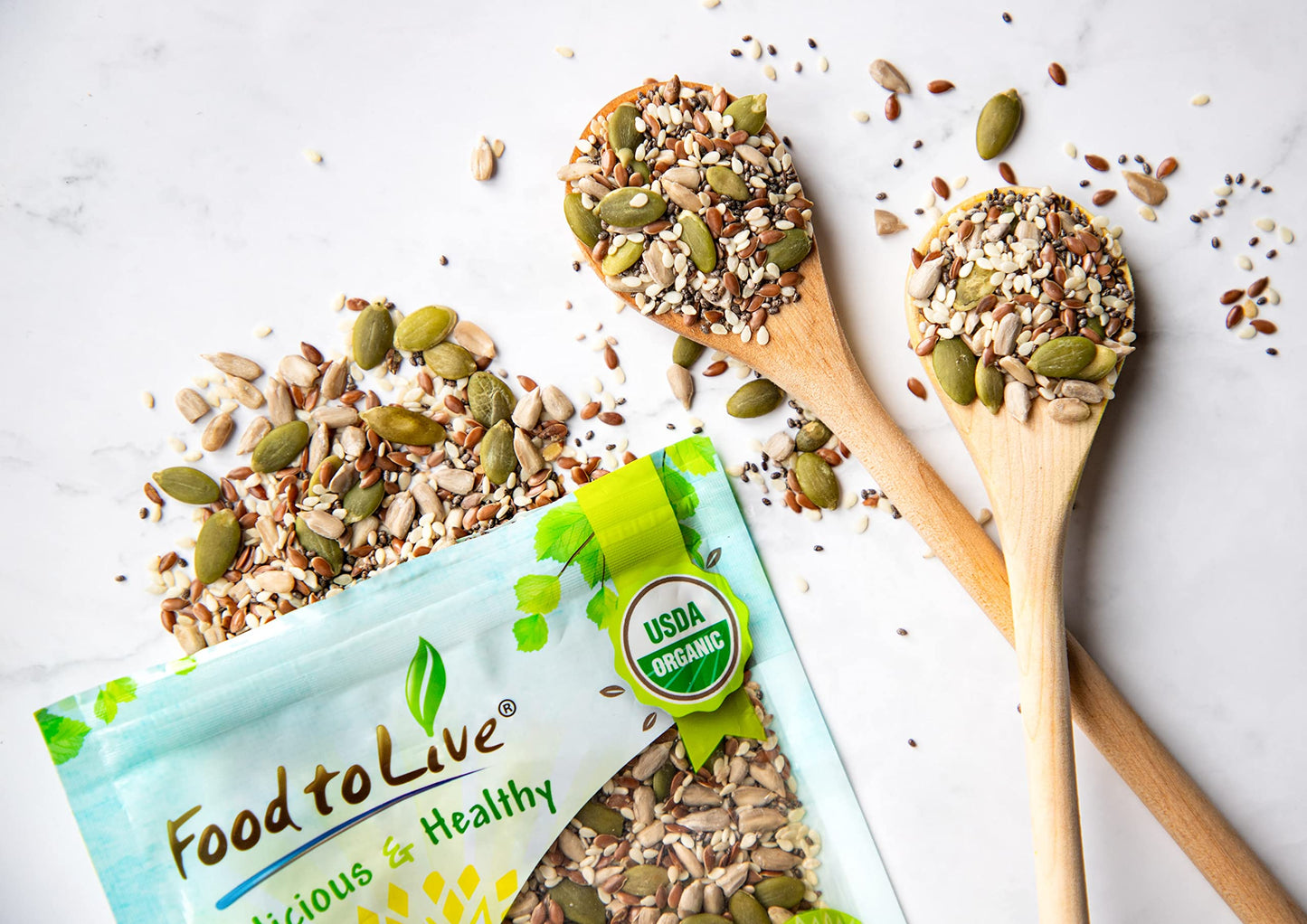 Food to Live Organic Super 5 Seeds Mix, 1.5 Pounds - A Non-GMO Blend of Flax Seeds, Sesame Seeds, Sunflower Kernels, Pumpkin Ker