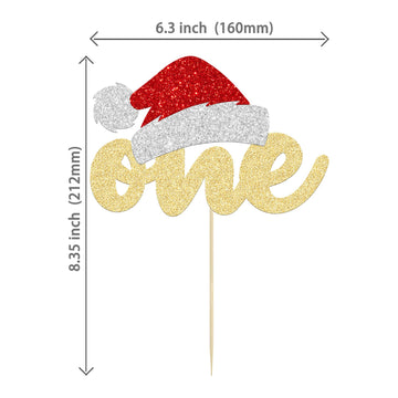 1Pc Christmas One Cake Topper Glitter Santa Hat First Birthday Cake Topper Decorations For Winter Christmas First Birthday Babys