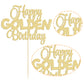 Gyufise 1Pc Happy Golden Birthday Cake Topper 1/10/15/18/21/25/30/40/100Th Birthday Cake Topper 50/60/70/80/90Th Decorations Gol