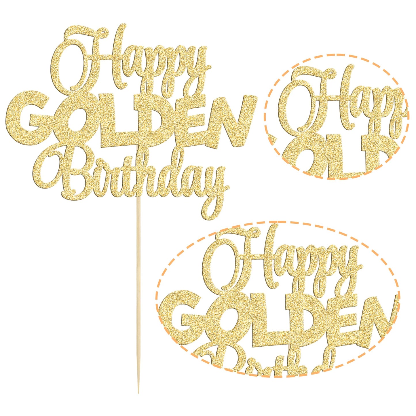 Gyufise 1Pc Happy Golden Birthday Cake Topper 1/10/15/18/21/25/30/40/100Th Birthday Cake Topper 50/60/70/80/90Th Decorations Gol