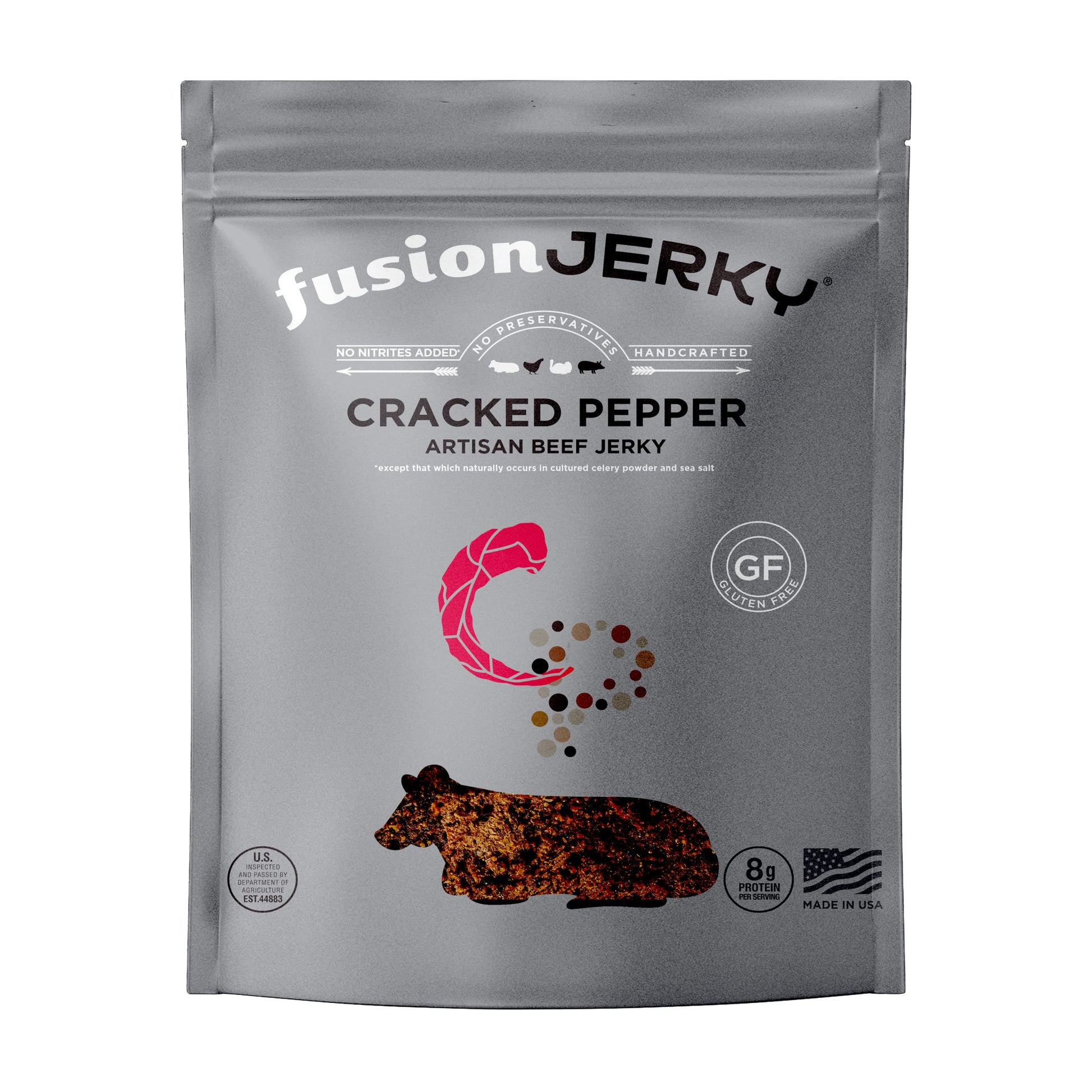 Fusion Jerky Artisan Beef Jerky, Cracked Pepper, 2.5 Oz - All Natural, 8G Protein, Premium Usa Sourced Meat, Gluten Free, Prime