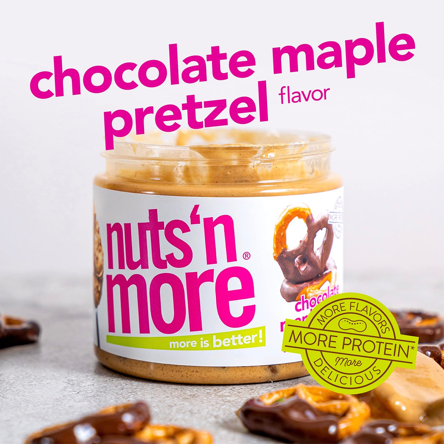 Nuts N More Chocolate Maple Pretzel Peanut Butter Spread, Added Protein All Natural Snack, Low Carb, Low Sugar, Non-Gmo, High Pr