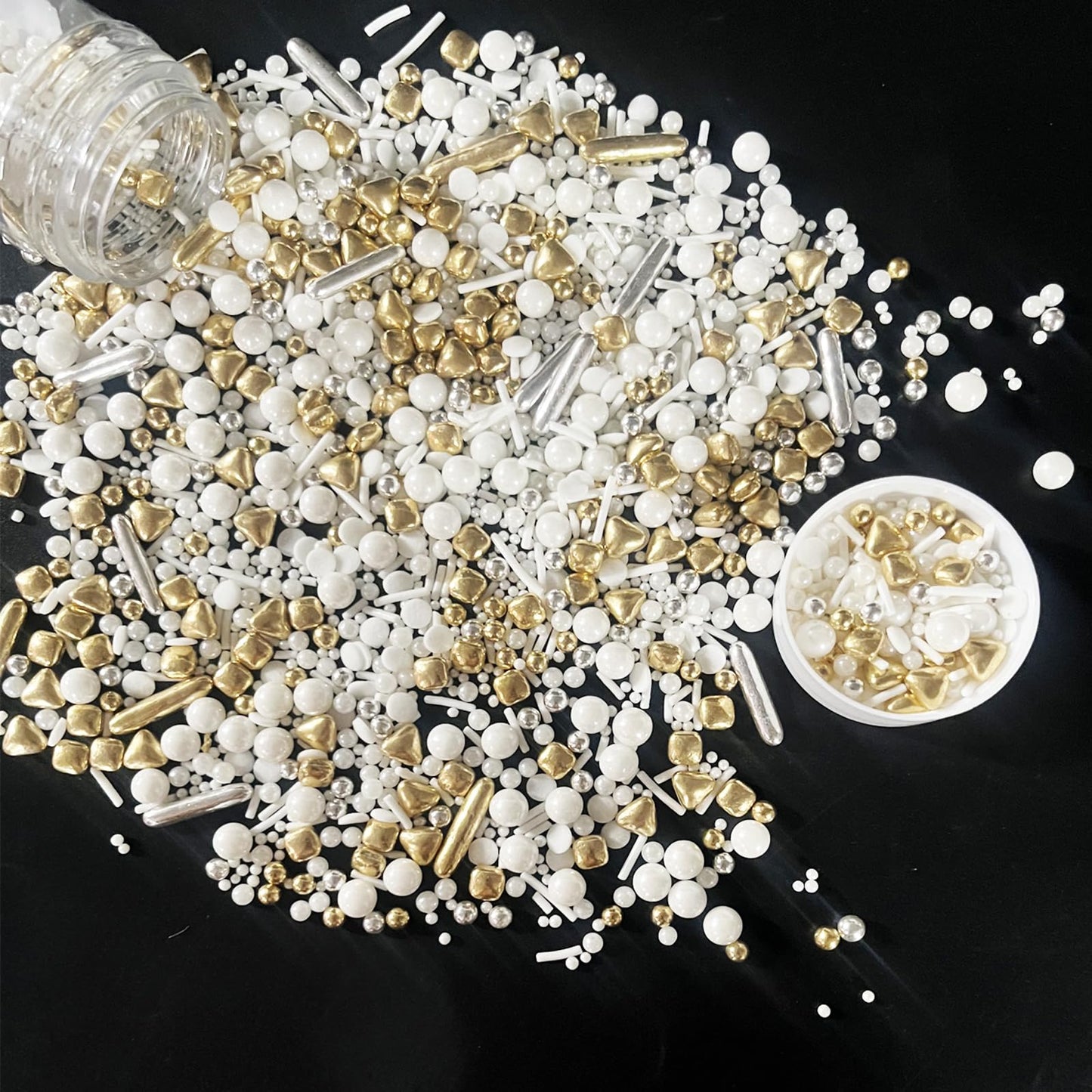 Weraru White Deluxe Gold Sprinkles Candy Mixing Size Baking Edible Cake Decorations Cupcake Toppers Cookie Decorating Celebratio