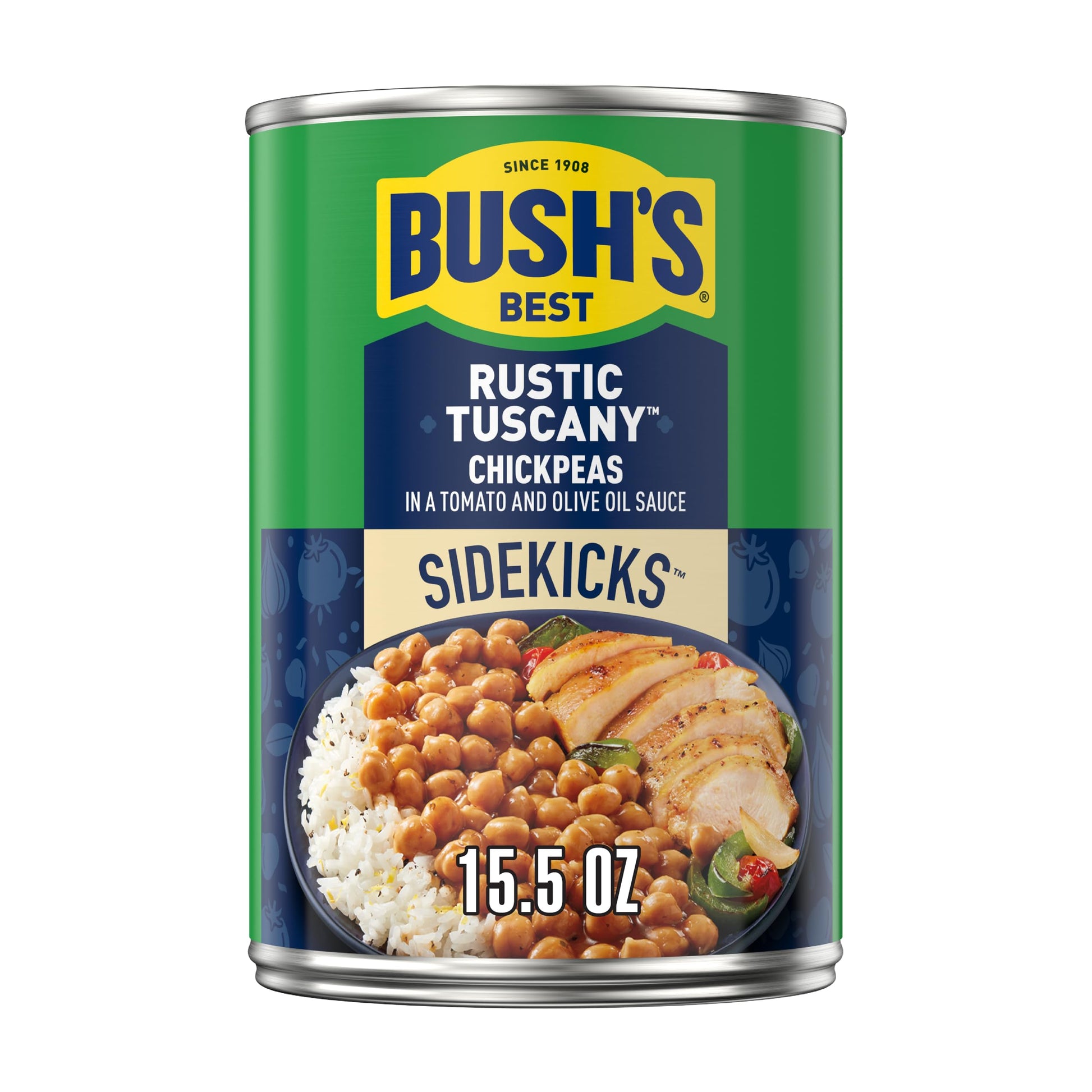 Bushs Best Garbanzos Chickpeas, Rustic Tuscany Flavor, Source Of Plant Based Protein And Fiber, Low Fat, Gluten Free, 15.5 oz