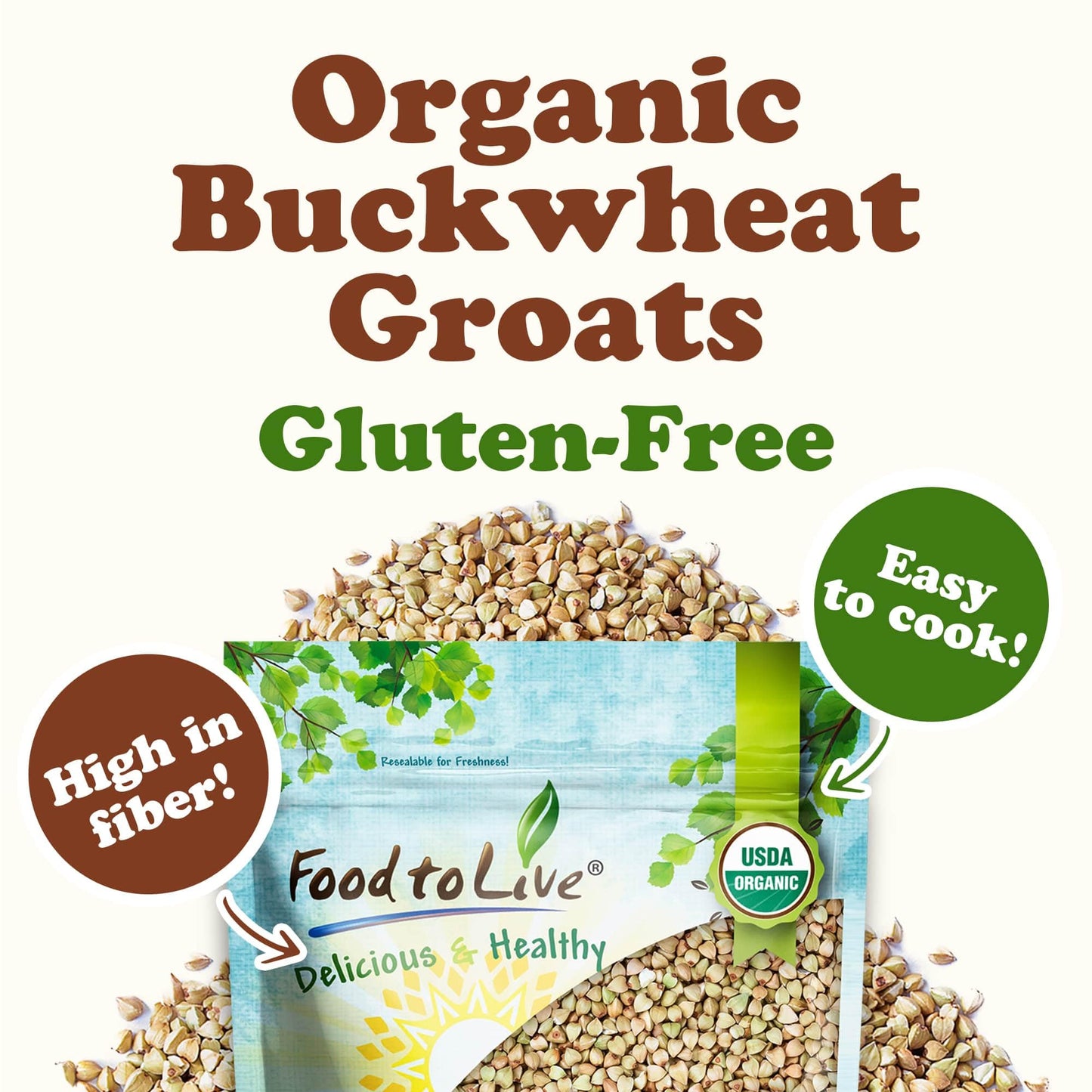 Food To Live - Gluten Free Organic Buckwheat Groats, 3 Pounds - Hulled Raw Non-Gmo Whole Grain. Quick-Cooking. Perfect For Kasha