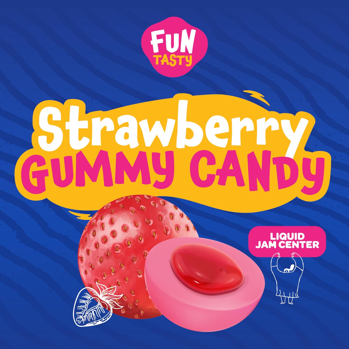 Funtasty Strawberry Gummy Balls - 19 Ounce Jar (30 Count) - Jam Filled Candy - Party Favors