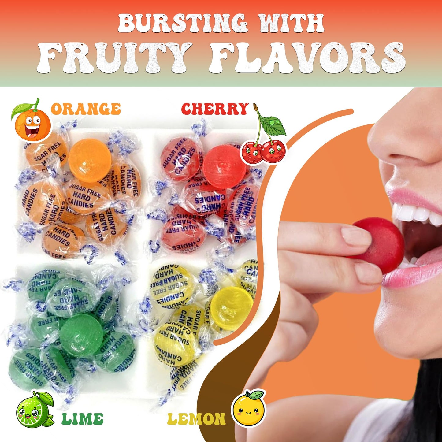 MIMA MIMA Sugar Free Hard Candy Variety Pack - Assorted Fruit Flavors - 1 LB Bag - Individually Wrapped