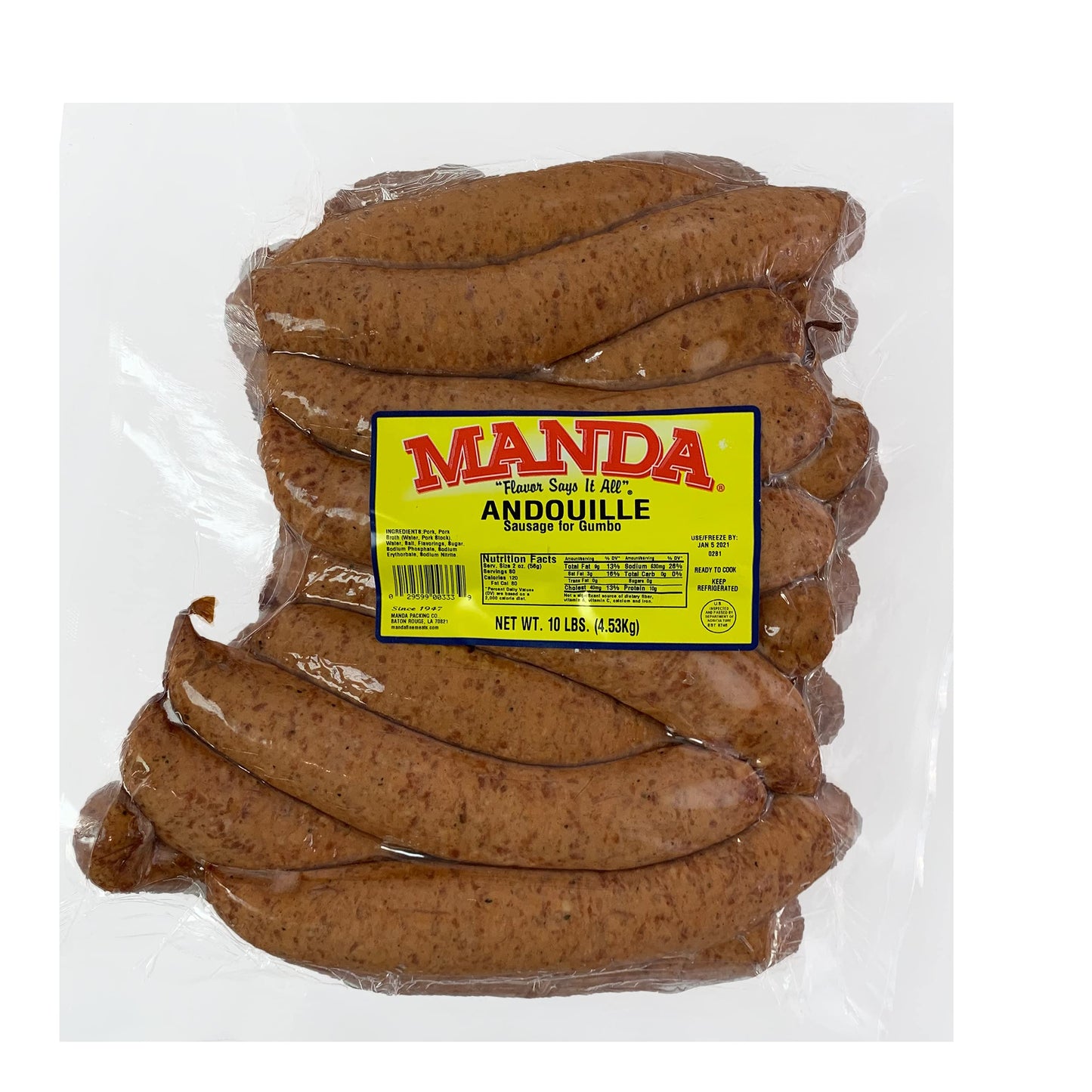 Manda Fine Meats Andouille Sausage 10LB (6 Pack)