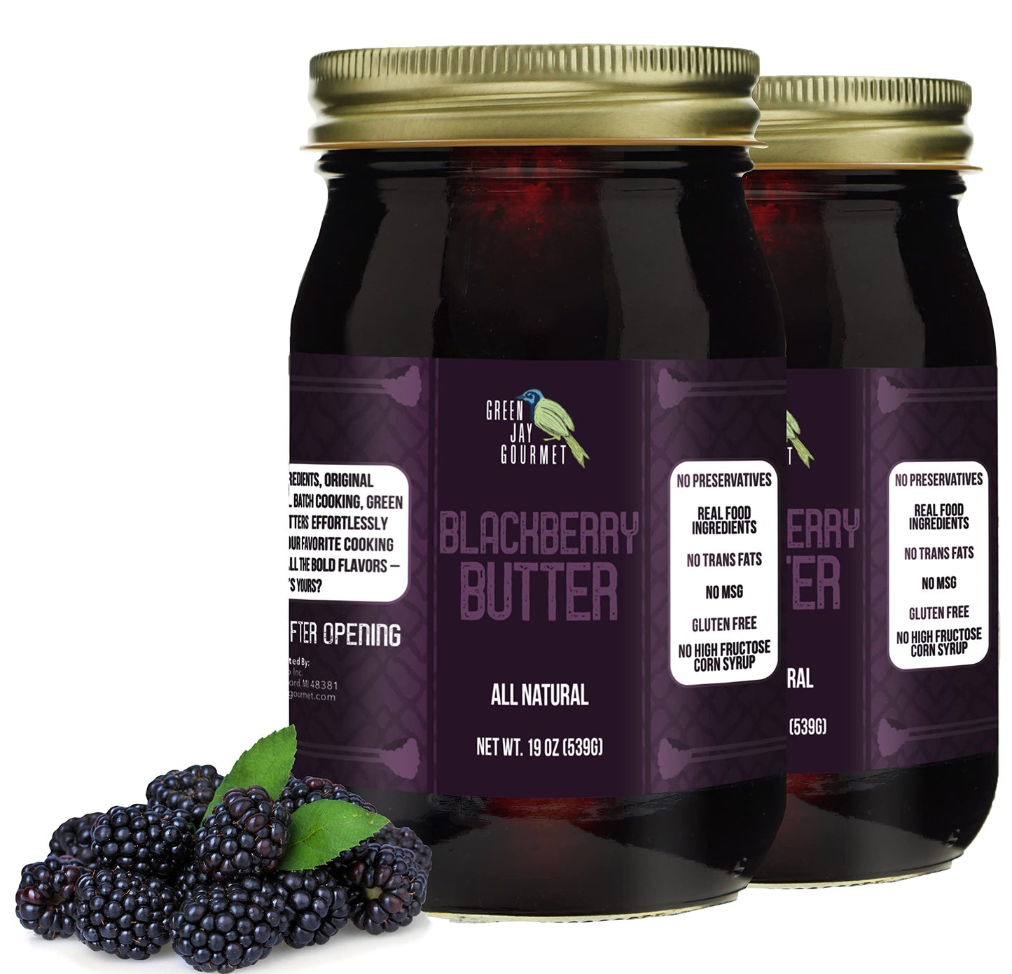 Green Jay Gourmet Blackberry Butter - All-Natural, Gluten-Free Fruit Spread - Blackberry Spread W/ Fresh Blackberries - Gourmet