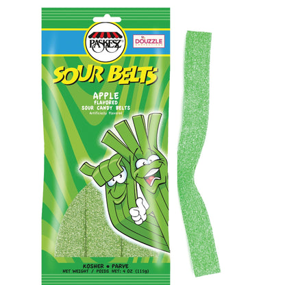 DOUzzle Back To School Sour Belts Chewy Candy Strips Green Apple (4 OZ - 1 Pack) Goodie Bag Stuffer, Pinata Filler - Kosher Parv