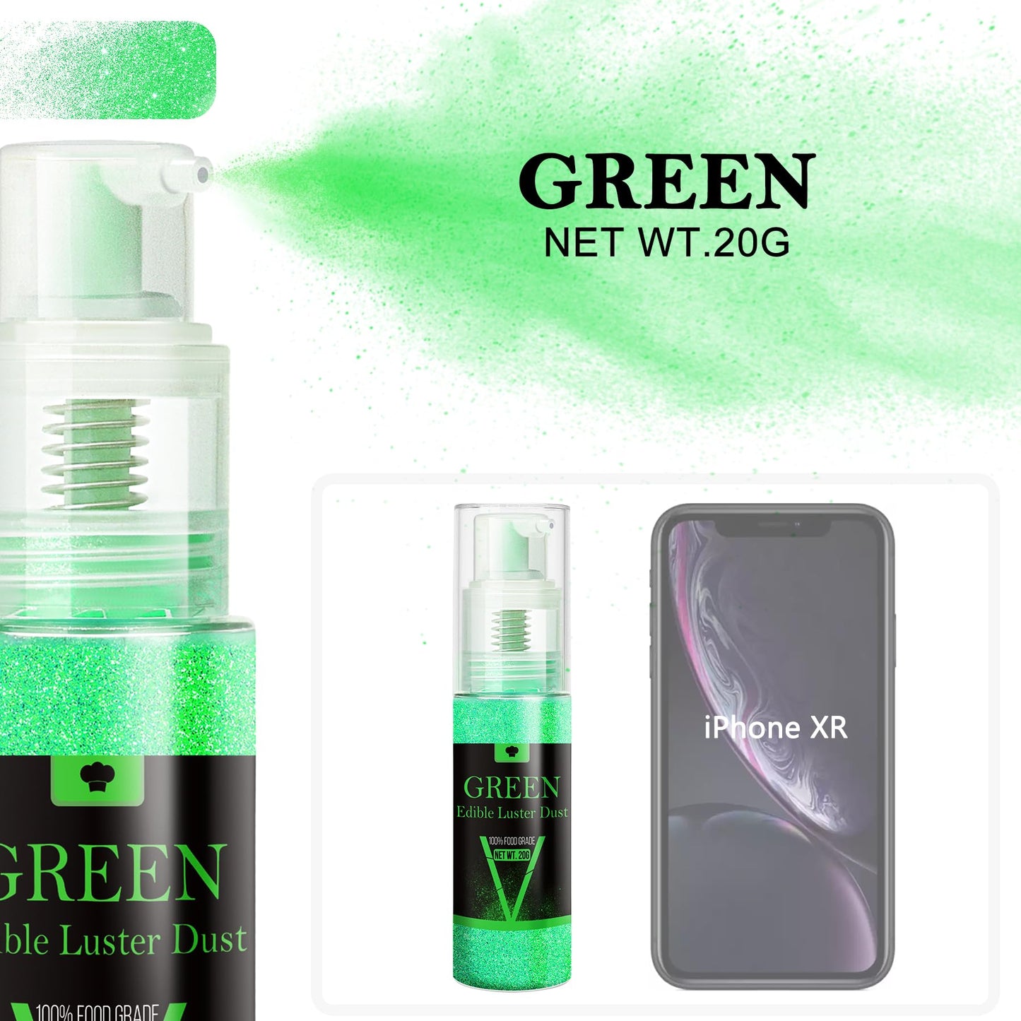 Vividye Edible Glitter Spray - 20g Green Luster Dust for Cocktails, Cakes, Cupcakes, and Beverages