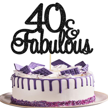 Gyufise 1Pcs 40 & Fabulous Cake Toppers Black 40 And Fabulous Cake Toppers For Happy 40Th Birthday Cheers To 40 Party Decoration