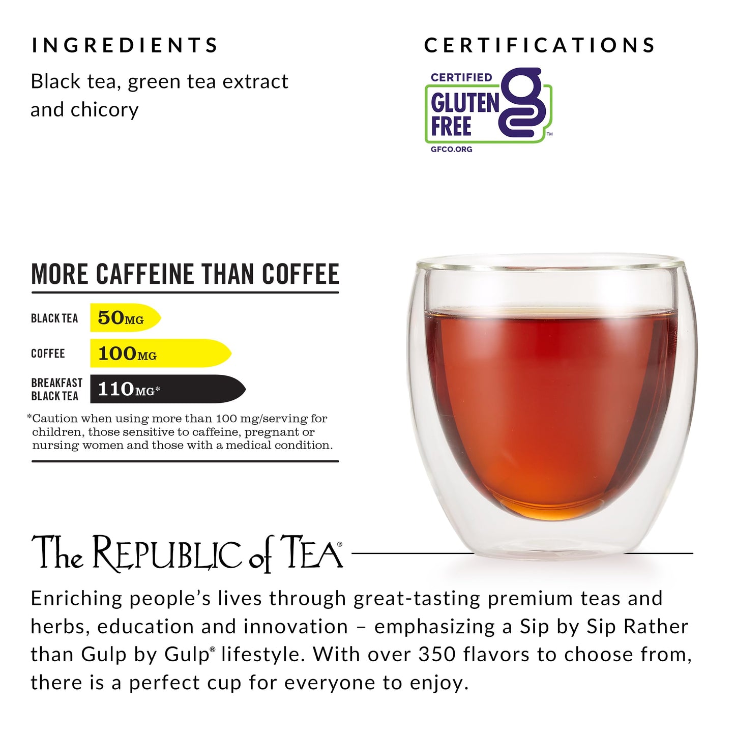 The Republic of Tea HiCAF Breakfast Black Tea, High Caffeine, 50 Tea Bags, Pack of 1