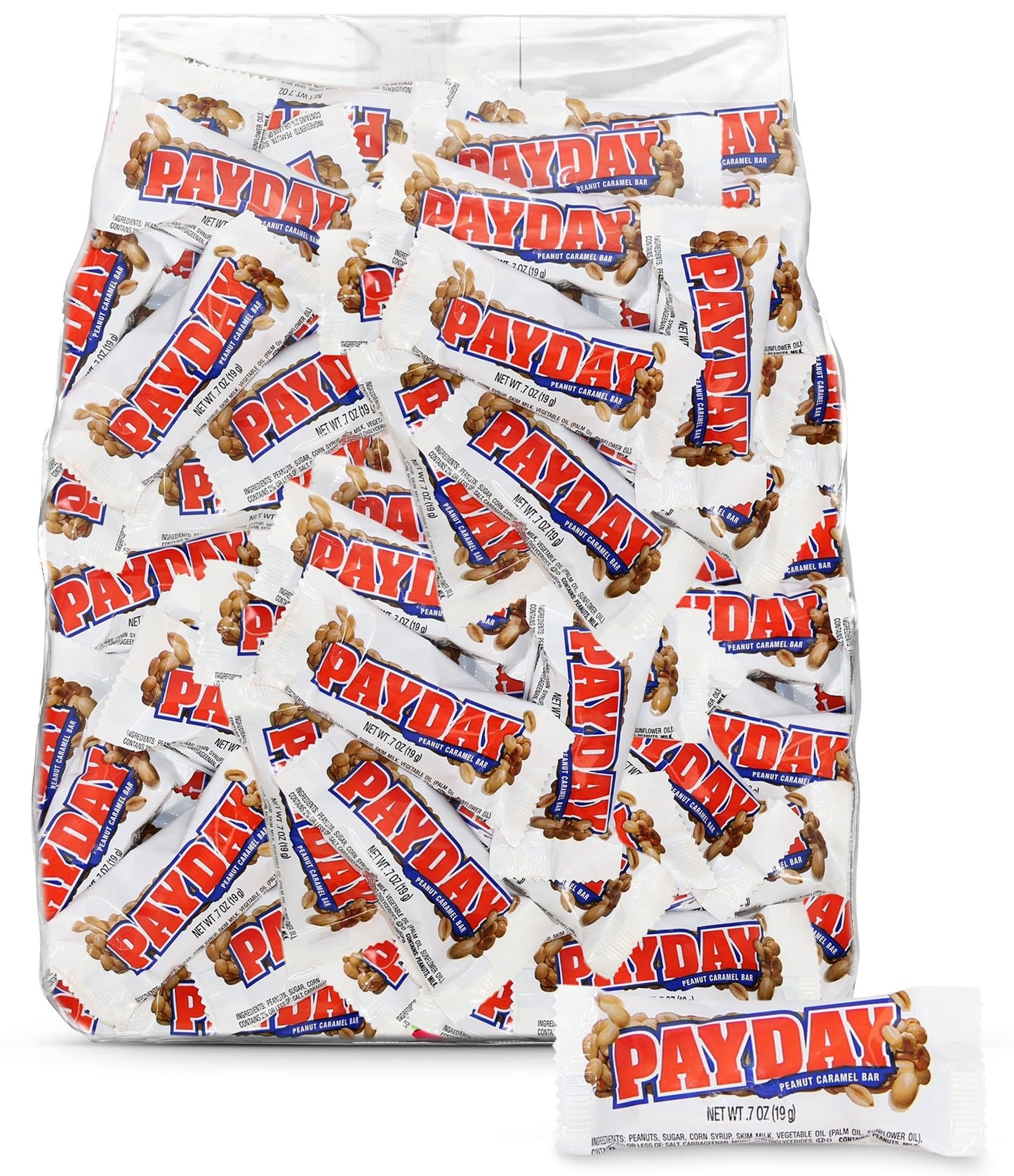 PaydayBulk Snack Size Candy Bars 3 Pound - 66 Bars Individually Wrapped Peanut and Caramel Chewy Nutty Treats for Parties, Offic