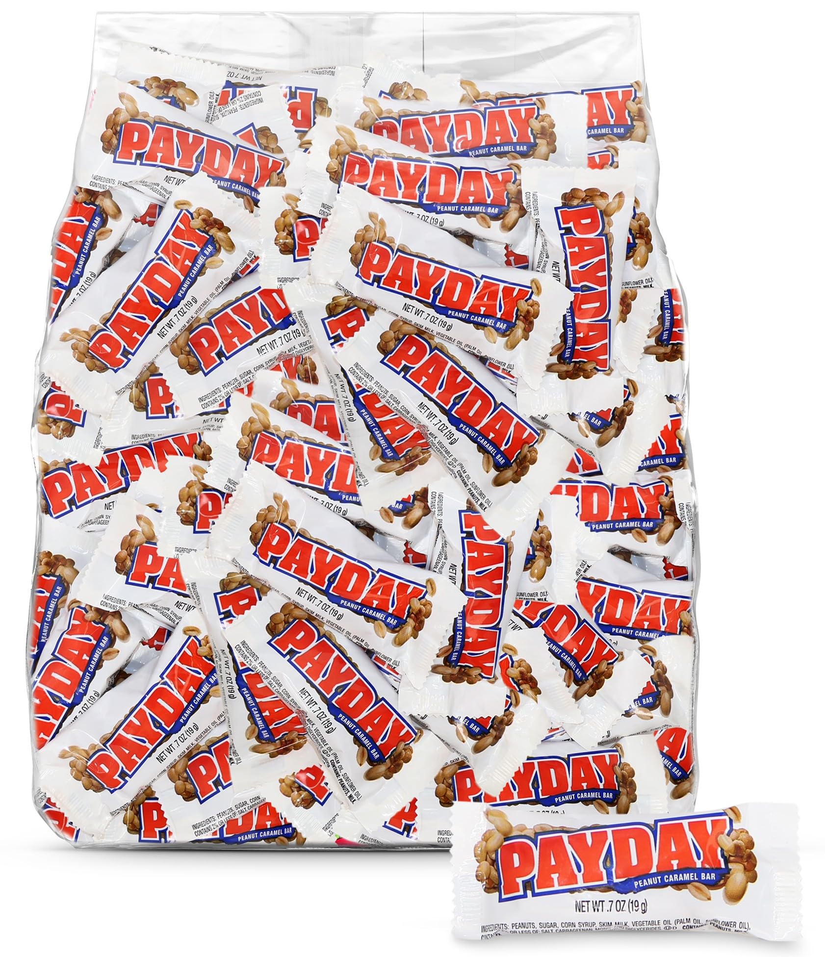 PaydayBulk Snack Size Candy Bars 3 Pound - 66 Bars Individually Wrapped Peanut and Caramel Chewy Nutty Treats for Parties, Offic