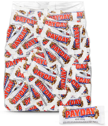 PaydayBulk Snack Size Candy Bars 3 Pound - 66 Bars Individually Wrapped Peanut and Caramel Chewy Nutty Treats for Parties, Offic