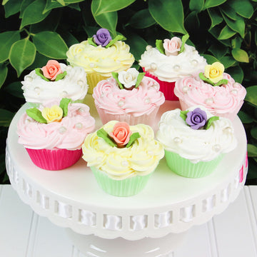 Global Sugar Art Roses And Leaves Edible Sugar Cake & Cupcake Wedding Flowers, Assorted Pastel Colors, Small Unwired, 30 Count,